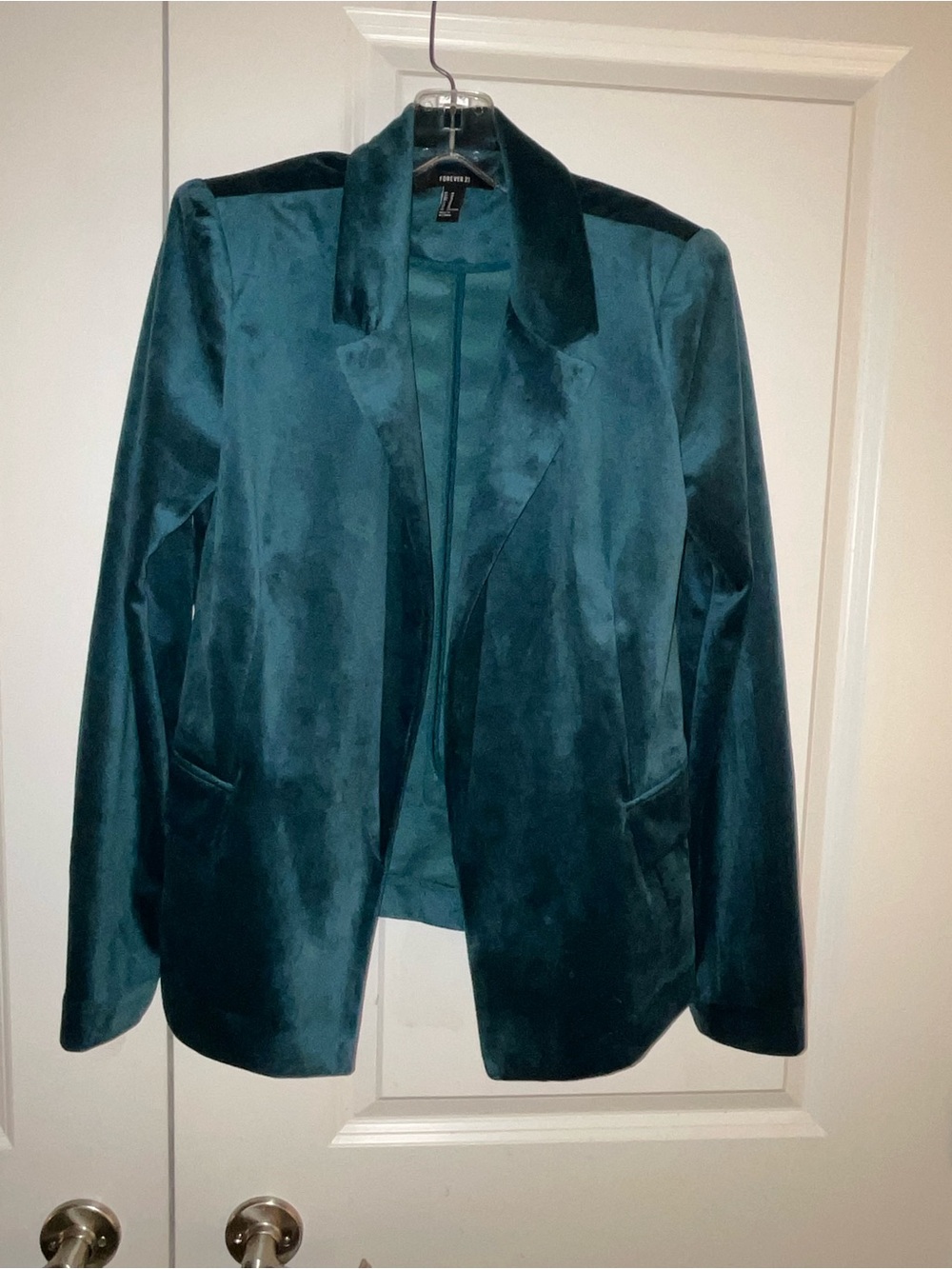 Velvet like Open-Front Blazer Jacket - Dark Teal size medium